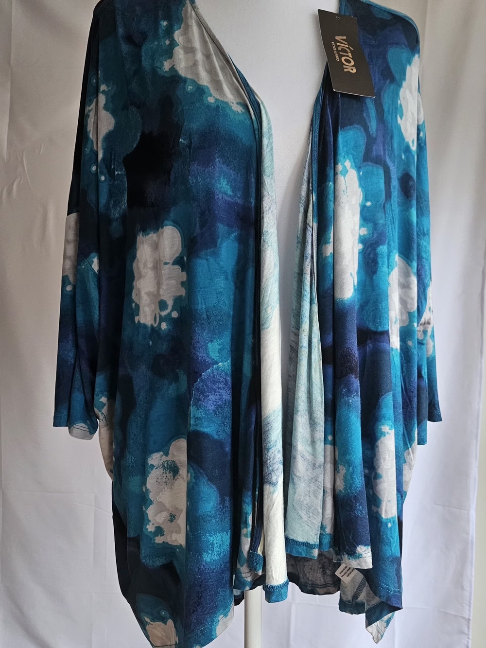Victor Alfaro NWT Blue Watercolor Kimono Cardigan L - Picture 4 of 13